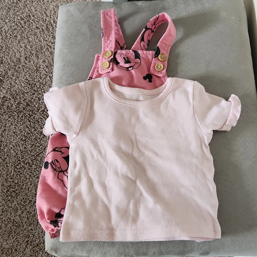 Disney baby set of t shirt and shortall pink black 12 months baby girl